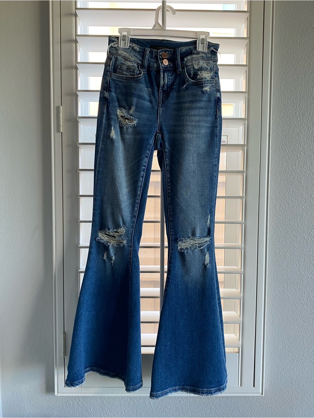 Flying Monkey Dark Blue Distressed High-Rise Flare Jeans